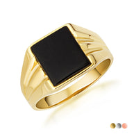 Gold Emerald Cut Black Onyx Gemstone Signet Ring (Available in Yellow/Rose/White Gold)