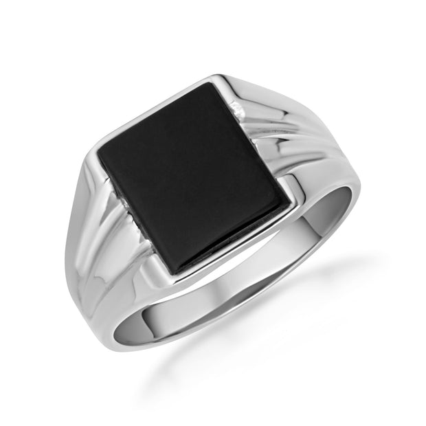 .925 Sterling Silver Emerald Cut Black Onyx Gemstone Signet Ring