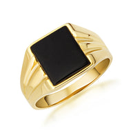Gold Emerald Cut Black Onyx Gemstone Signet Ring (Available in Yellow/Rose/White Gold)