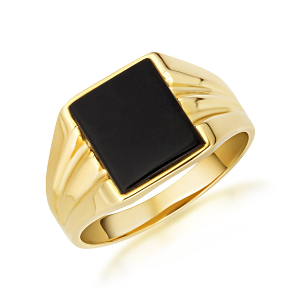 Gold Emerald Cut Black Onyx Gemstone Signet Ring (Available in Yellow/Rose/White Gold)
