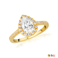 14k Gold Pear Cut Lab Grown Diamond Halo Engagement Ring 1.26cts