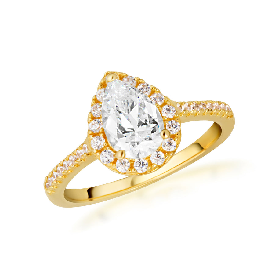 14k Gold Pear Cut Lab Grown Diamond Halo Engagement Ring 1.26cts