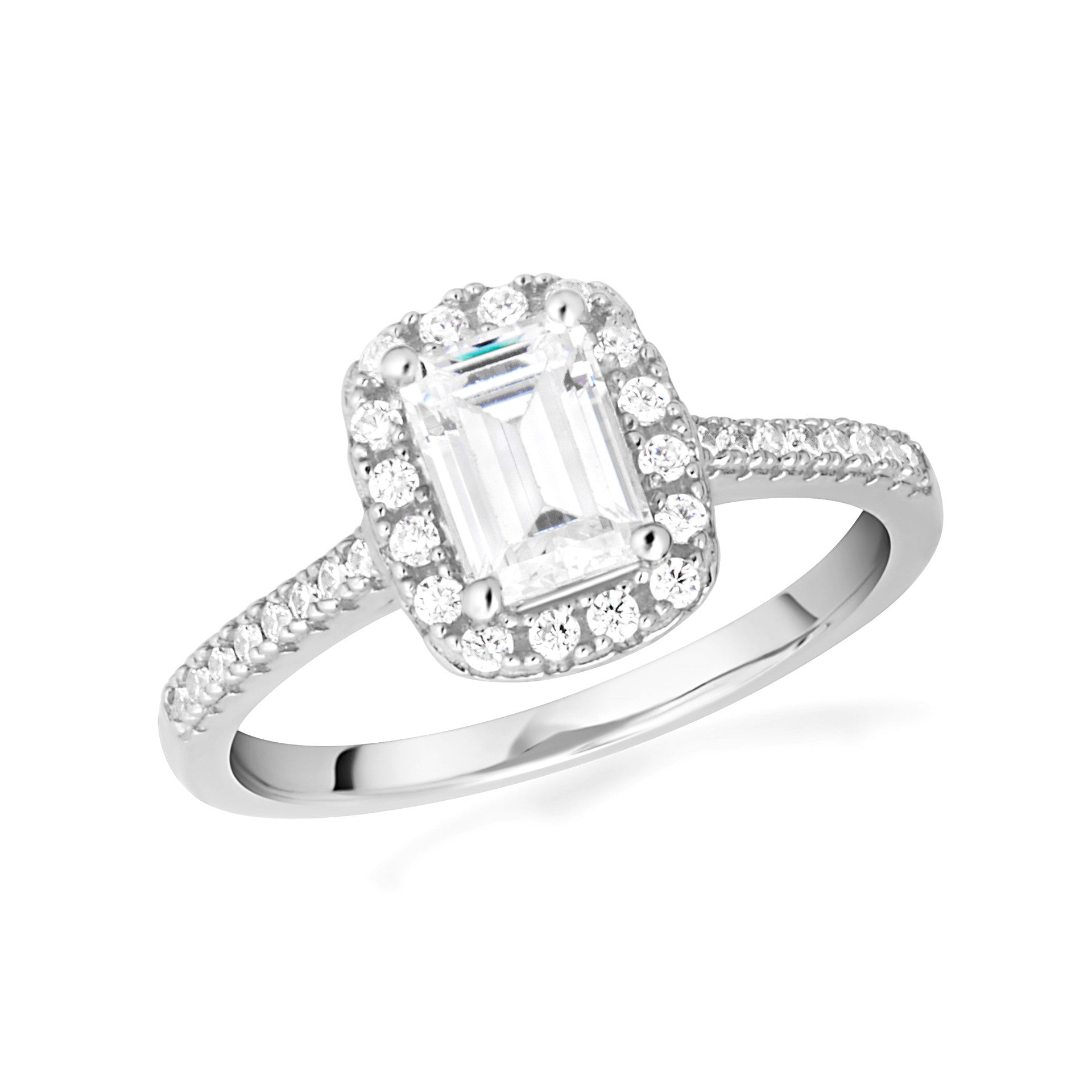 14k Gold Emerald Cut Lab Grown Diamond Halo Engagement Ring
