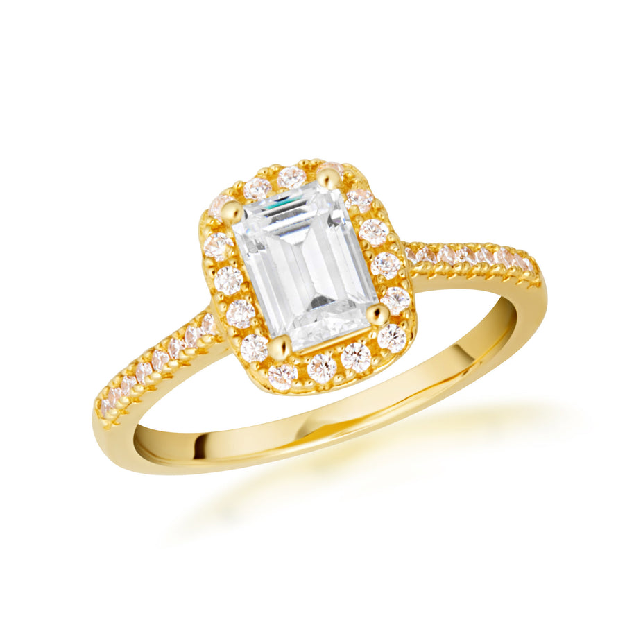 14k Gold Emerald Cut Lab Grown Diamond Halo Engagement Ring