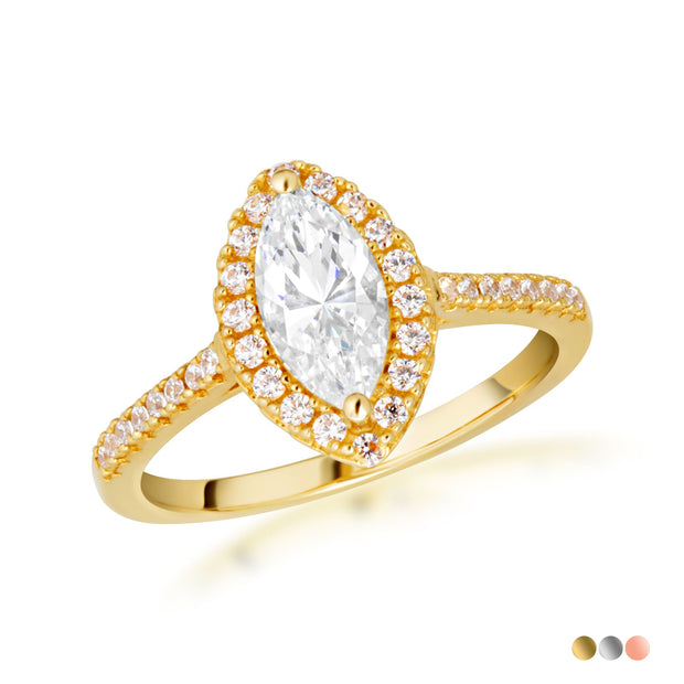 14K Gold Marquise Cut Lab Grown Diamond Halo Engagement Ring