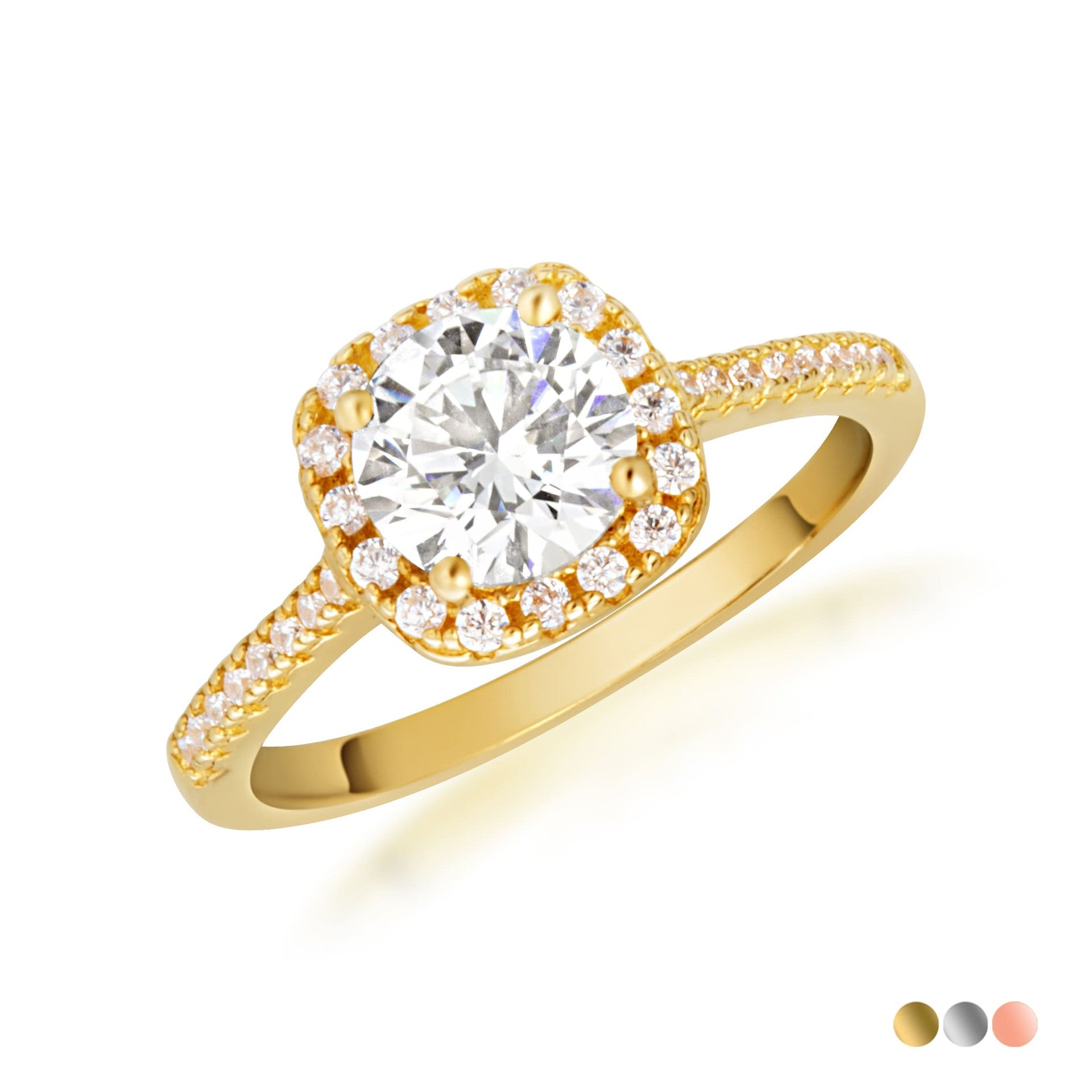 14k Gold Round Cut Lab Grown Diamond Halo Engagement Ring