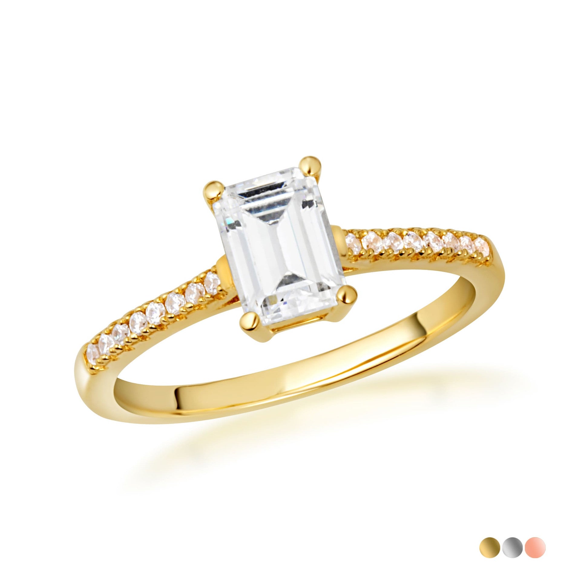14K Gold Emerald Cut Lab Grown Diamond Engagement Ring 1.13cts (Available in Yellow/Rose/White Gold)