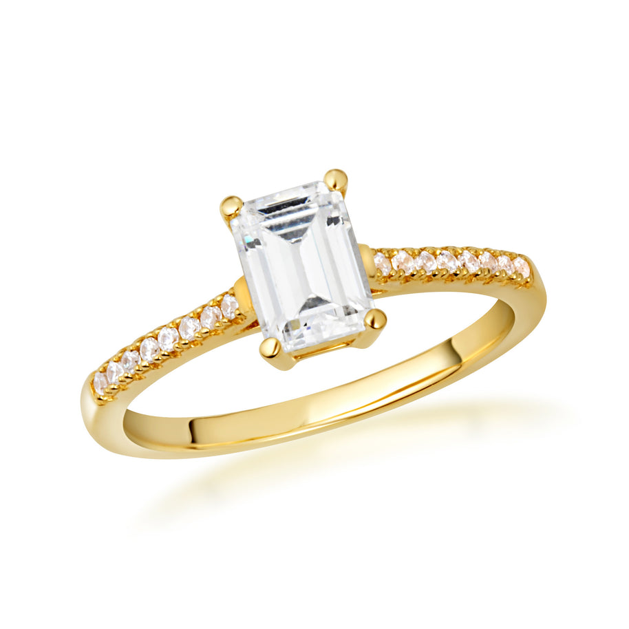 14K Gold Emerald Cut Lab Grown Diamond Engagement Ring 1.13cts (Available in Yellow/Rose/White Gold)