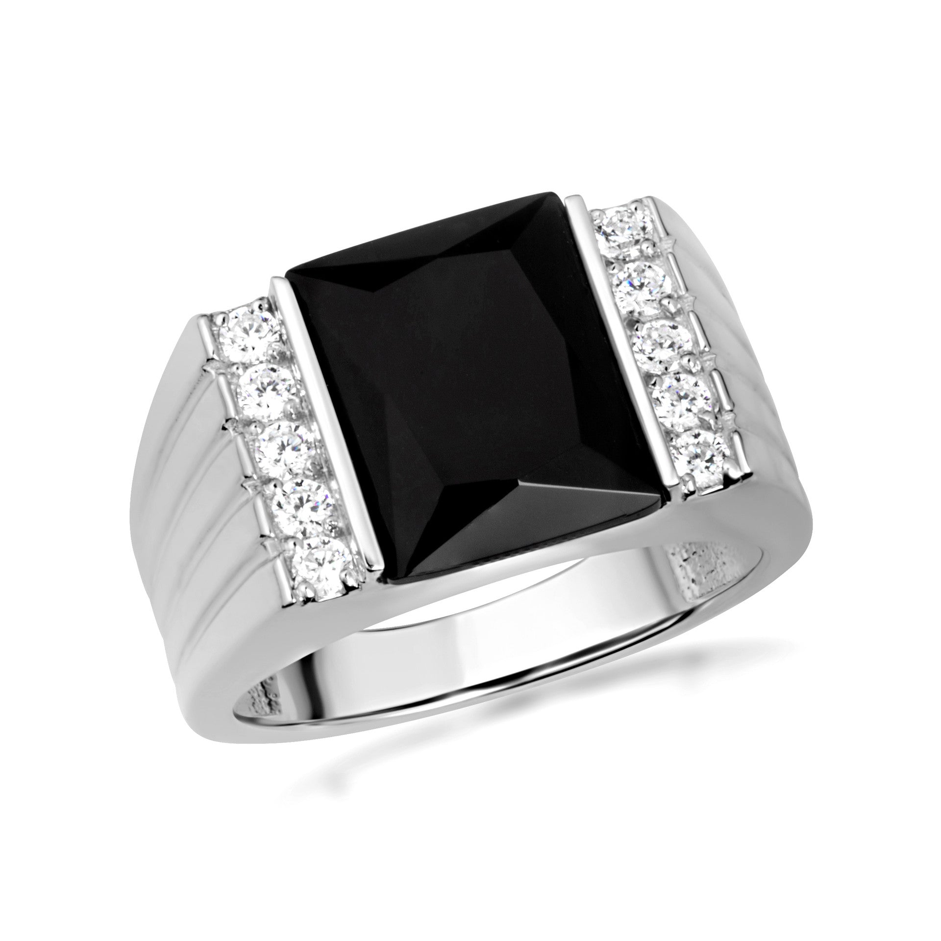 Gold Black Onyx Birthstone Cubic Zirconia Signet Ring (Available in Yellow/Rose/White Gold)