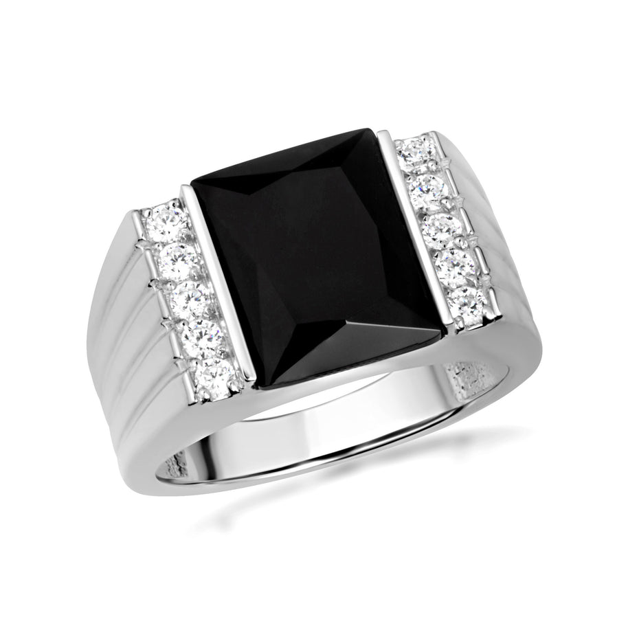 Gold Black Onyx Birthstone Cubic Zirconia Signet Ring (Available in Yellow/Rose/White Gold)