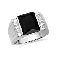 Gold Black Onyx Birthstone Cubic Zirconia Signet Ring (Available in Yellow/Rose/White Gold)