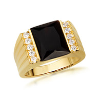 Gold Black Onyx Birthstone Cubic Zirconia Signet Ring (Available in Yellow/Rose/White Gold)