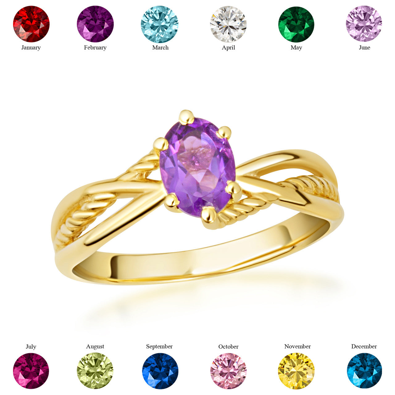 Gold Custom Oval Birthstone Infinity Rope Band Ring (Available in Yellow/Rose/White Gold)