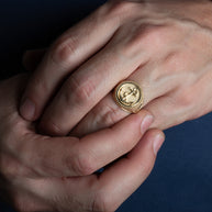 Gold Nautical Anchor Rope Beaded Dove Signet Ring (Available in Yellow/Rose/White Gold)