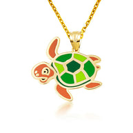 Gold Enamel Sea Turtle Marine Pendant Necklace (Available in Yellow/Rose/White Gold)