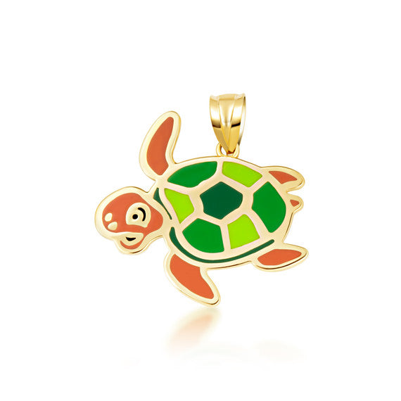 Gold Enamel Sea Turtle Marine Pendant Necklace (Available in Yellow/Rose/White Gold)