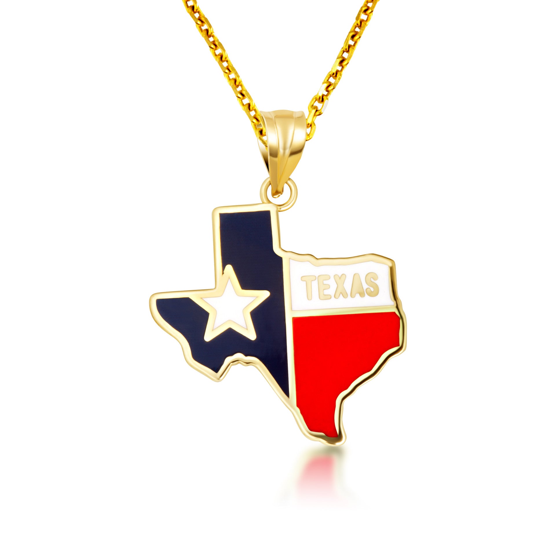 Gold Enamel Texas Lone Star State Pendant Necklace (Available in Yellow/Rose/White Gold)