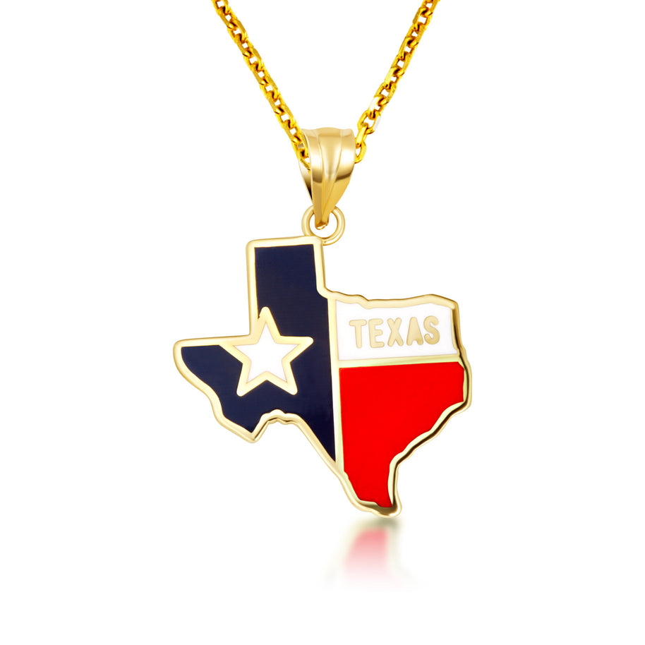Gold Enamel Texas Lone Star State Pendant Necklace (Available in Yellow/Rose/White Gold)