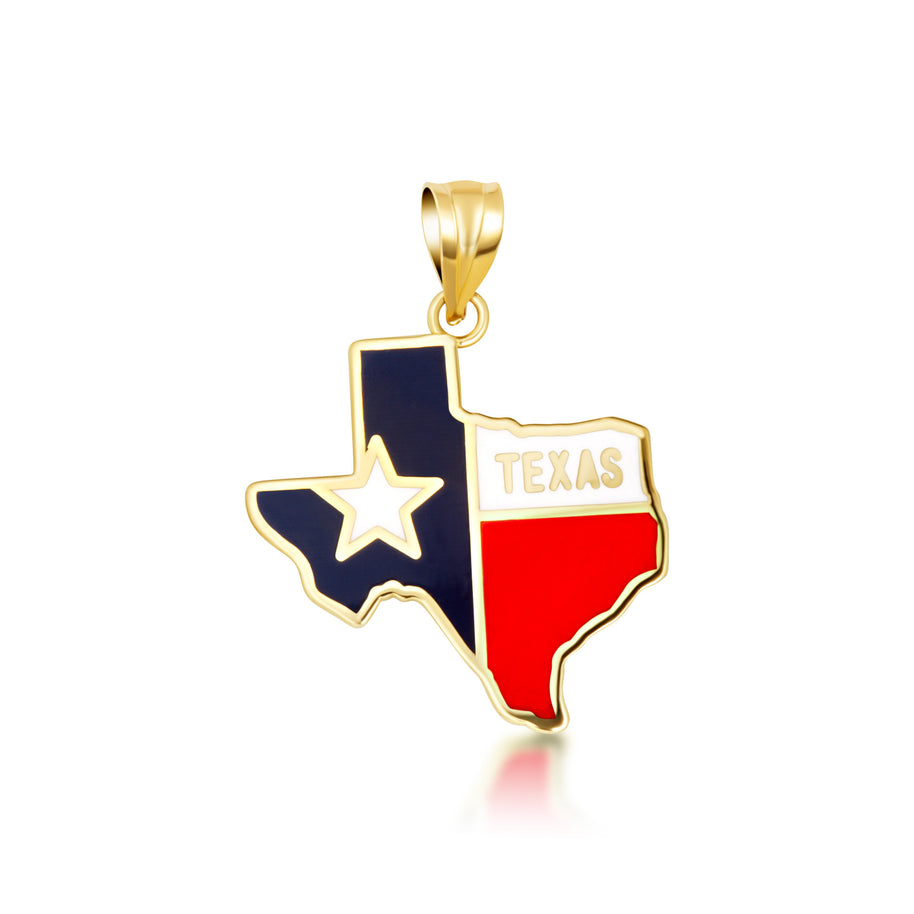Gold Enamel Texas Lone Star State Pendant Necklace (Available in Yellow/Rose/White Gold)