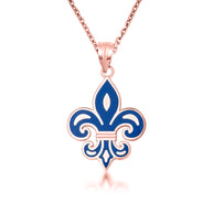 Gold Blue Enamel French Fleur-de-lis Pendant Necklace (Available in Yellow/Rose/White Gold)