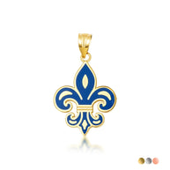 Gold Blue Enamel French Fleur-de-lis Pendant Necklace (Available in Yellow/Rose/White Gold)