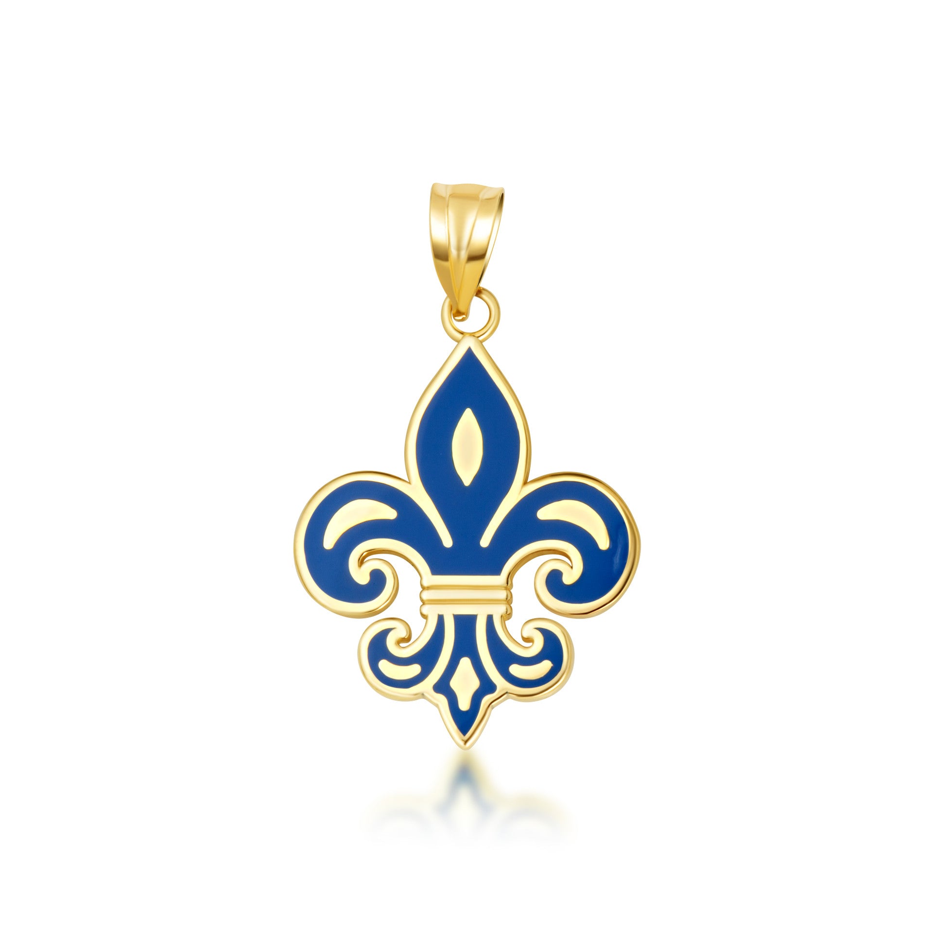 Gold Blue Enamel French Fleur-de-lis Pendant Necklace (Available in Yellow/Rose/White Gold)