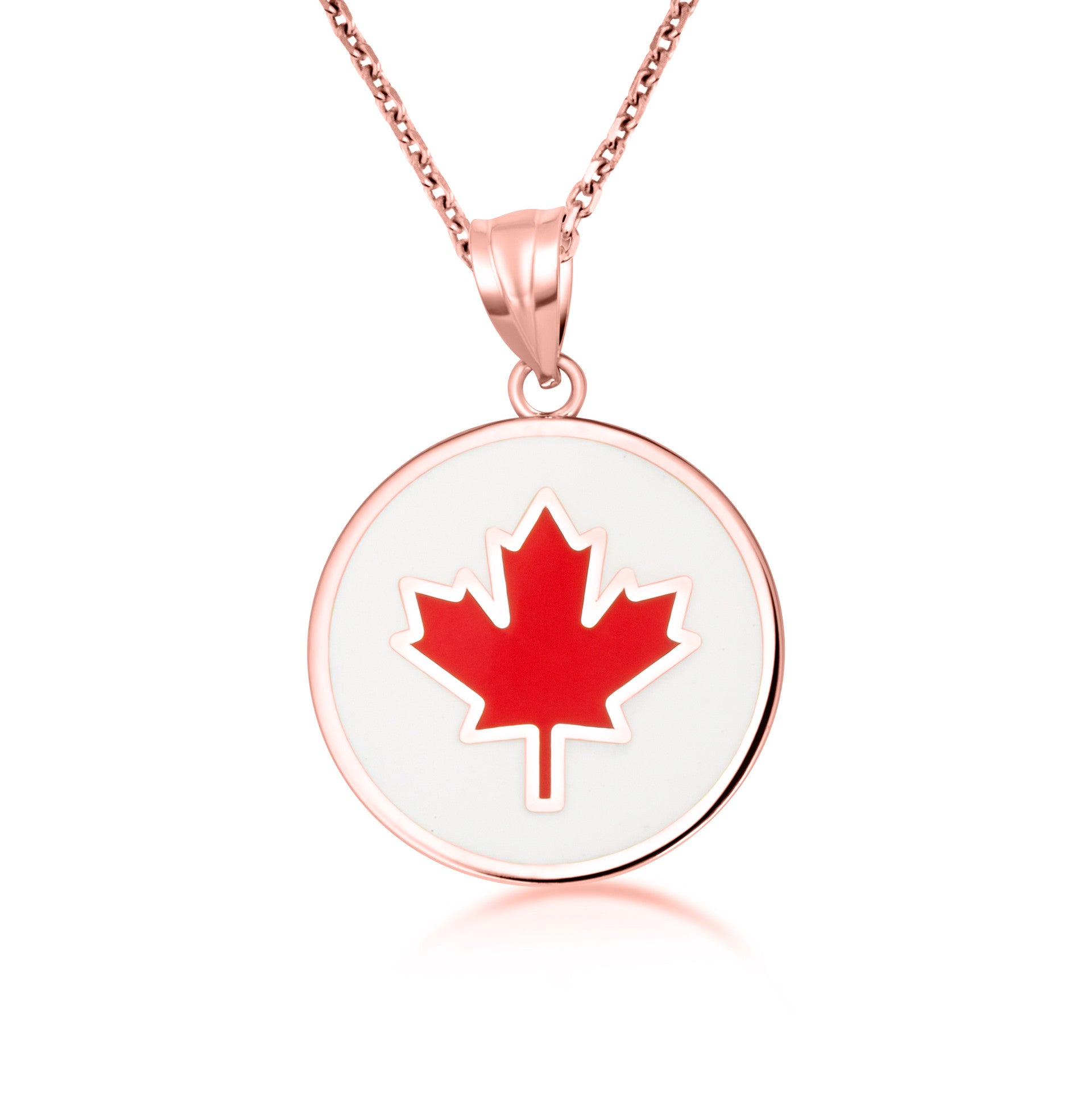 Gold Enamel Canadian Maple Leaf Medallion Pendant Necklace (Available in Yellow/Rose/White Gold)