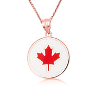 Gold Enamel Canadian Maple Leaf Medallion Pendant Necklace (Available in Yellow/Rose/White Gold)
