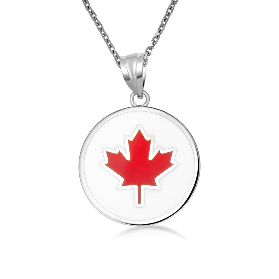 Gold Enamel Canadian Maple Leaf Medallion Pendant Necklace (Available in Yellow/Rose/White Gold)