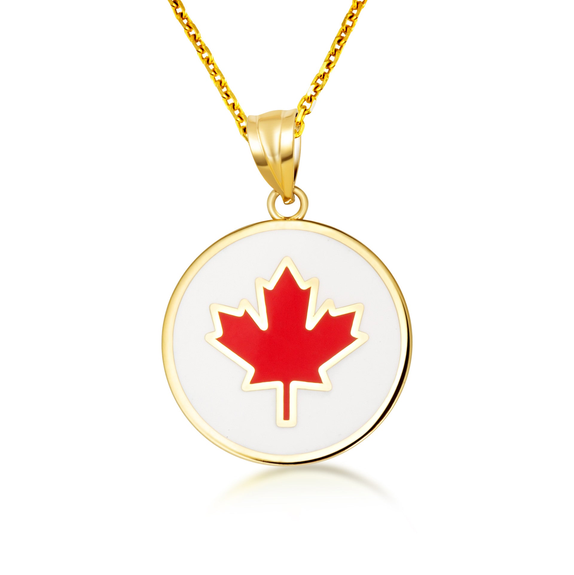Gold Enamel Canadian Maple Leaf Medallion Pendant Necklace (Available in Yellow/Rose/White Gold)