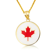Gold Enamel Canadian Maple Leaf Medallion Pendant Necklace (Available in Yellow/Rose/White Gold)
