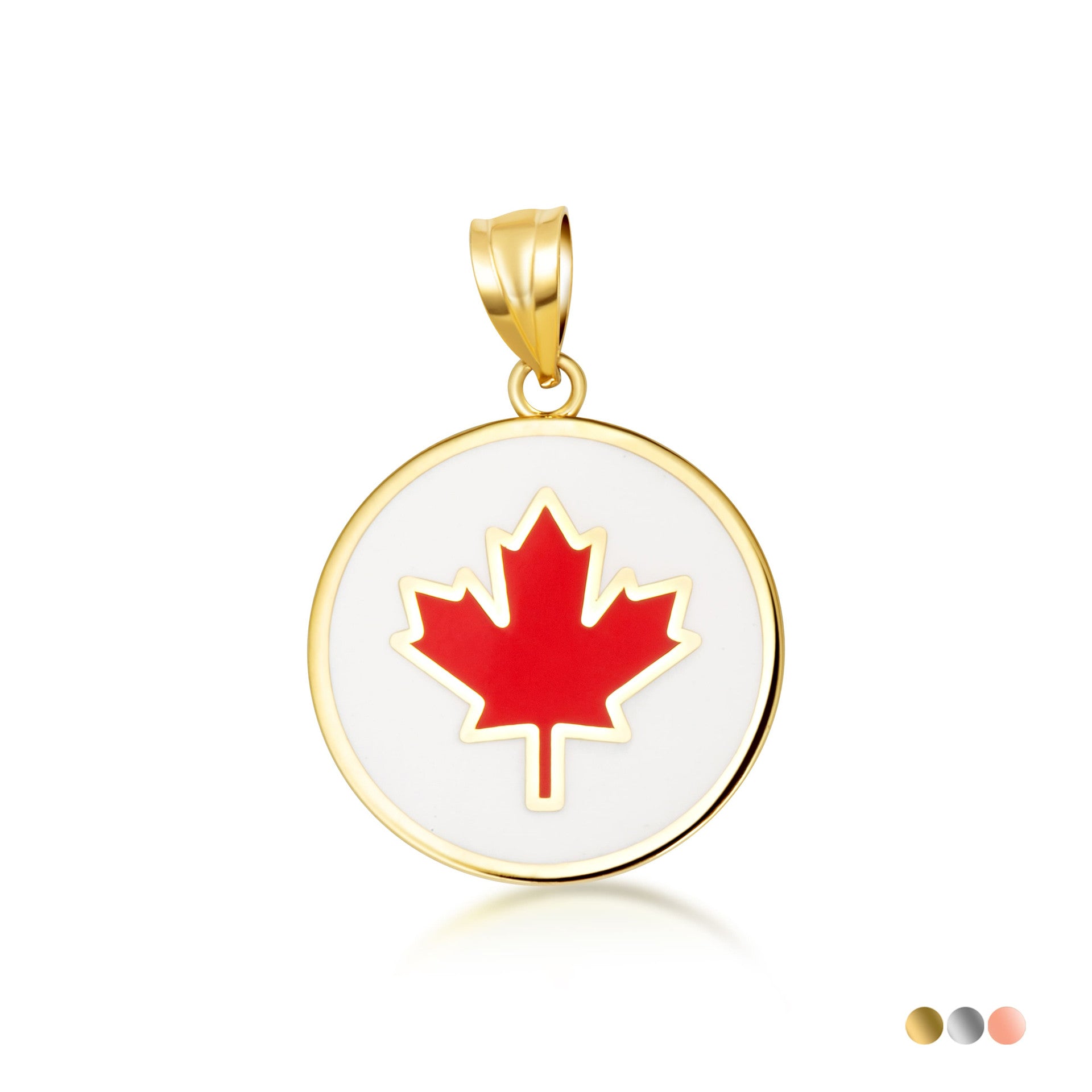 Gold Enamel Canadian Maple Leaf Medallion Pendant Necklace (Available in Yellow/Rose/White Gold)