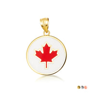 Gold Enamel Canadian Maple Leaf Medallion Pendant Necklace (Available in Yellow/Rose/White Gold)