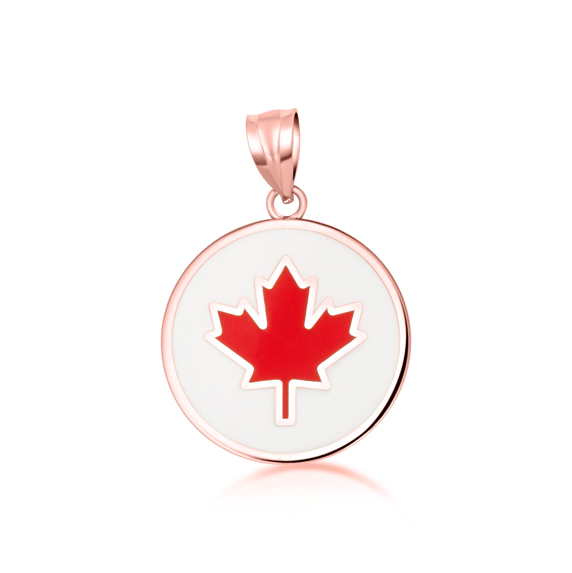 Gold Enamel Canadian Maple Leaf Medallion Pendant Necklace (Available in Yellow/Rose/White Gold)