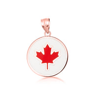 Gold Enamel Canadian Maple Leaf Medallion Pendant Necklace (Available in Yellow/Rose/White Gold)