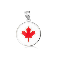 .925 Sterling Silver Enamel Canadian Maple Leaf Medallion Pendant Necklace