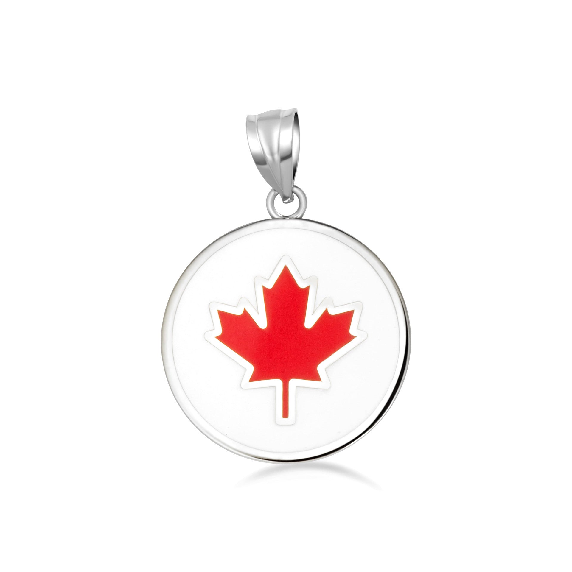 Gold Enamel Canadian Maple Leaf Medallion Pendant Necklace (Available in Yellow/Rose/White Gold)