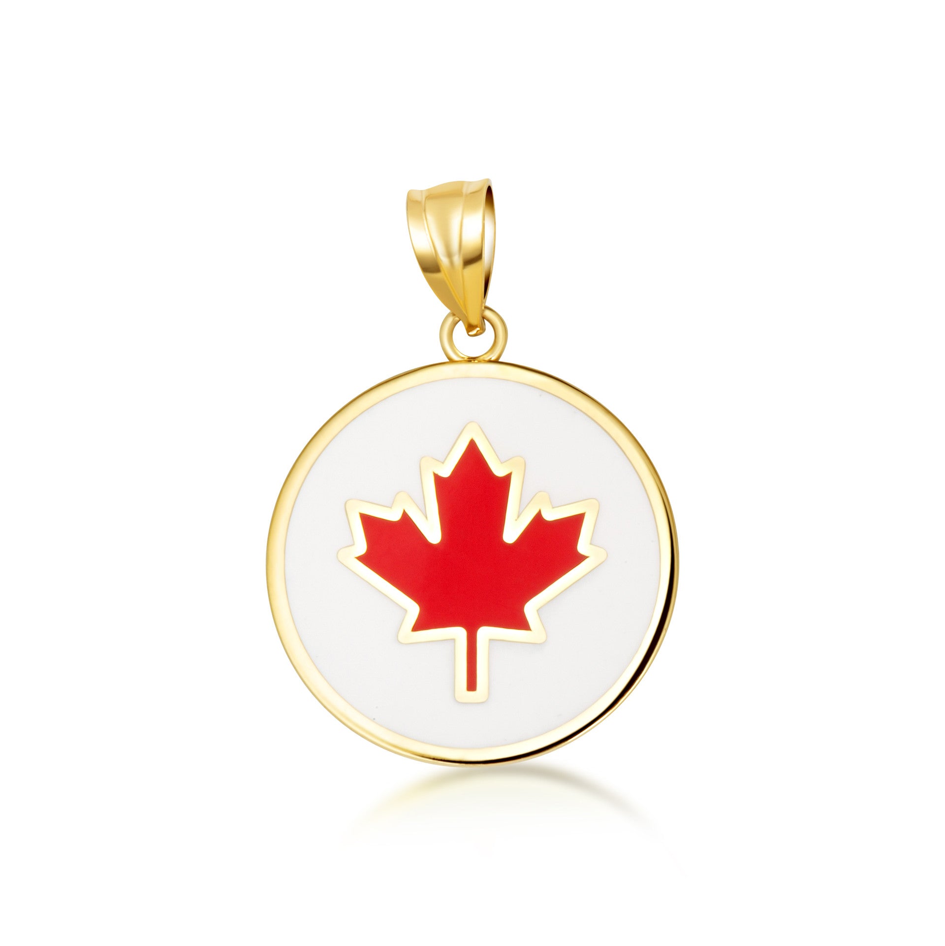 Gold Enamel Canadian Maple Leaf Medallion Pendant Necklace (Available in Yellow/Rose/White Gold)