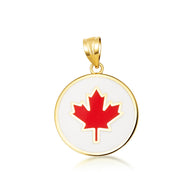 Gold Enamel Canadian Maple Leaf Medallion Pendant Necklace (Available in Yellow/Rose/White Gold)
