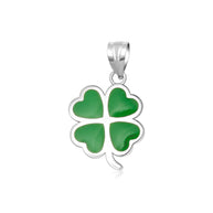 Gold Green Enamel Lucky 4 Leaf Clover Heart Pendant Necklace (Available in Yellow/Rose/White Gold)