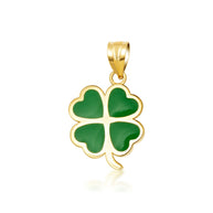 Gold Green Enamel Lucky 4 Leaf Clover Heart Pendant Necklace (Available in Yellow/Rose/White Gold)