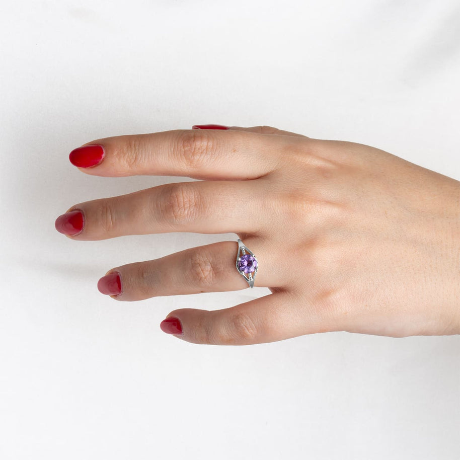 .925 Sterling Silver Round Beaded Cubic Zirconia Birthstone Ring