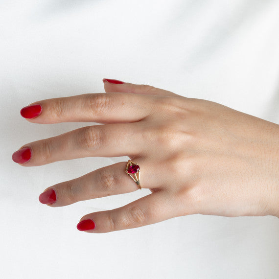 Gold Pear Cut Beaded Cubic Zirconia Birthstone Ring (Available in Yellow/Rose/White Gold)