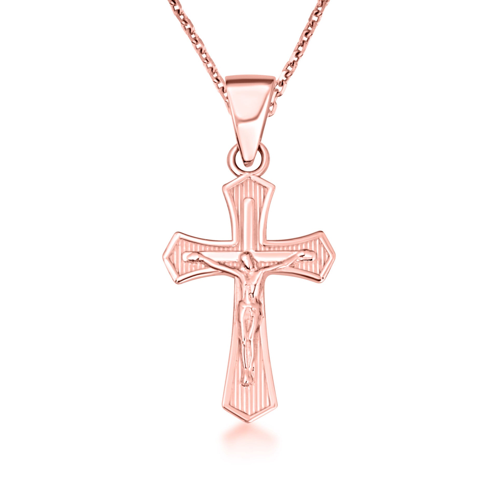 Gold Cross Crucifix Faith Pendant Necklace (Available in Yellow/Rose/White Gold)