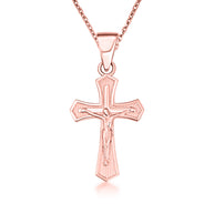 Gold Cross Crucifix Faith Pendant Necklace (Available in Yellow/Rose/White Gold)