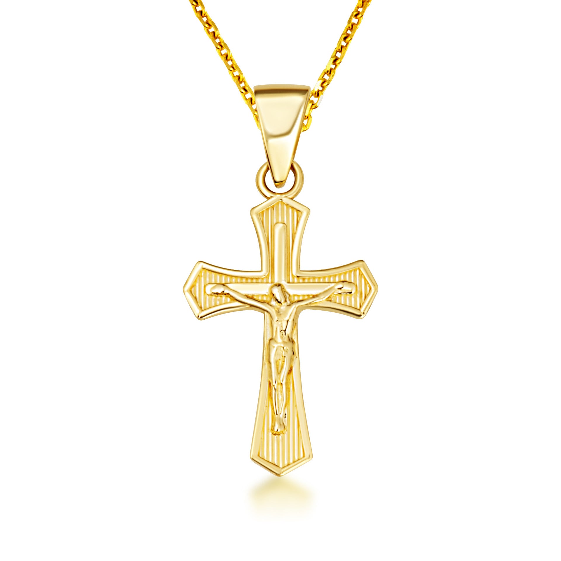 Gold Cross Crucifix Faith Pendant Necklace (Available in Yellow/Rose/White Gold)