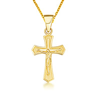 Gold Cross Crucifix Faith Pendant Necklace (Available in Yellow/Rose/White Gold)
