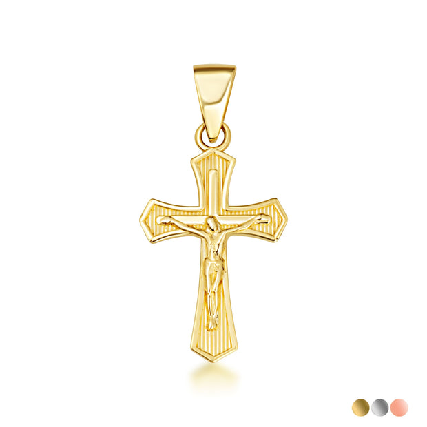 Gold Cross Crucifix Faith Pendant Necklace (Available in Yellow/Rose/White Gold)