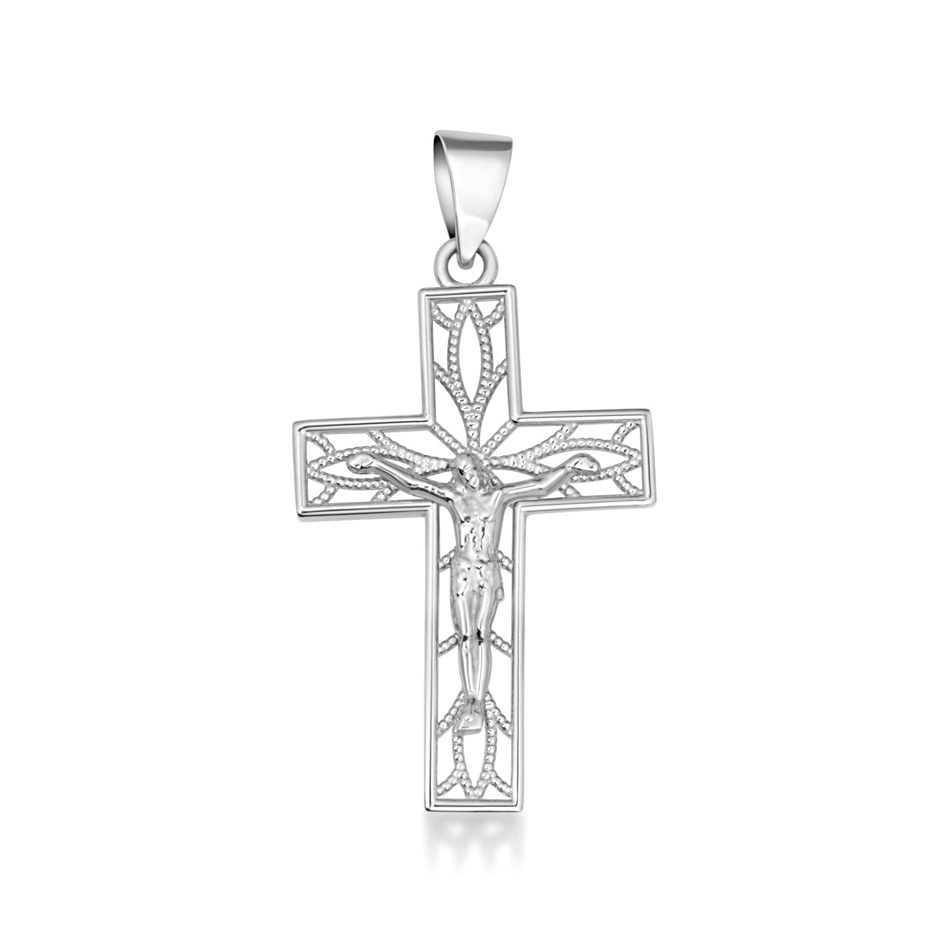 .925 Sterling Silver Filigree Cross Crucifix Faith Pendant Necklace