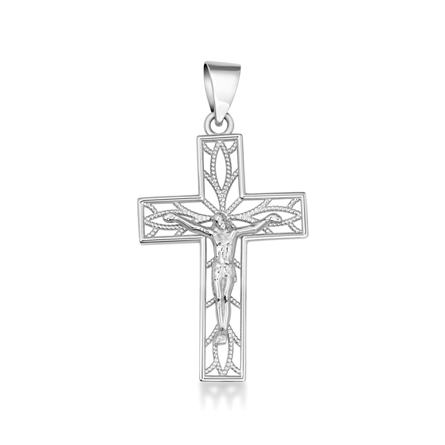 .925 Sterling Silver Filigree Cross Crucifix Faith Pendant Necklace